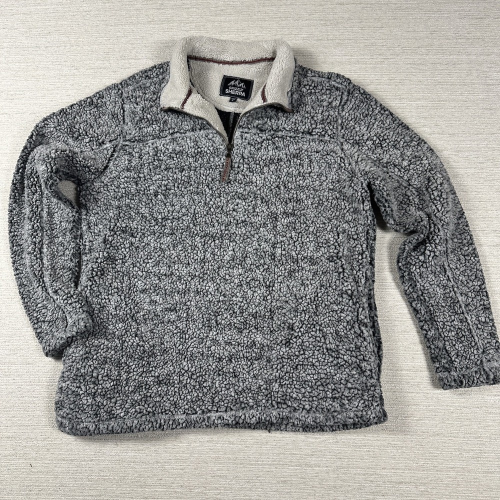 Sherpa Fleece Pullover L Gray Quarter Zip Cozy Cabin Gorpcore Outdoors Grizzly